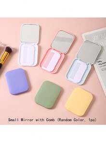 1pc Makeup Mirror, Student Dorm Touch-Up Mirror, Travel Portable Folding Small Mirror, Mini Pocket Mirror + Comb - Multicolor - View 12