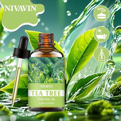NIVAVIN 30毫升/60毫升/100毫升多规格茶树精油，茶叶提取物，持久留香，适用于面部、头发、肌肤、身体，可搭配香薰机/香薰石/按摩使用，设计精美，便携易用，适合居家、办公、旅行，也是馈赠亲友的贴心之选。
