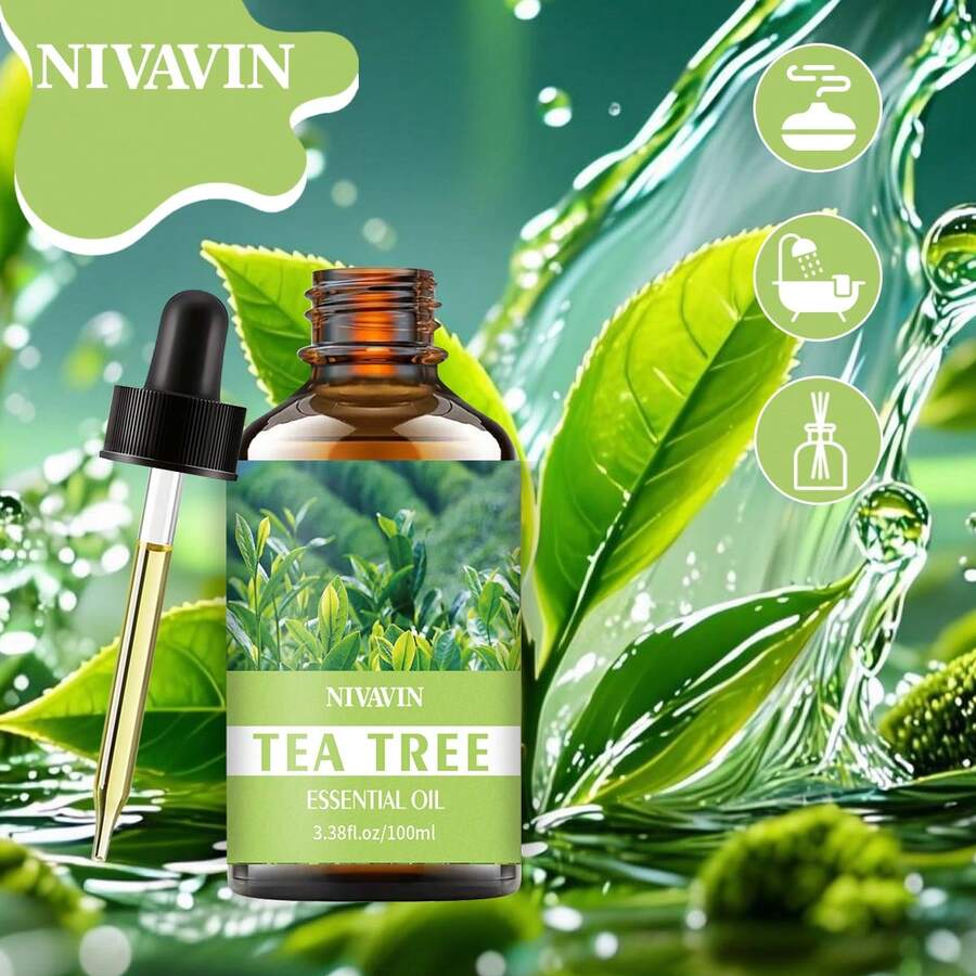 NIVAVIN 30ml/60ml/100ml Teebaumöl in verschiedenen Größen, Teeextrakt, langanhaltender Duft geeignet für Gesicht, Haar, Haut, Körper, kann mit Aroma-Diffuser/Stein/Massage verwendet werden, schön gestaltet, tragbar, geeignet für Zuhause, Büro, Reisen, sinnvolles Geschenk für Freunde