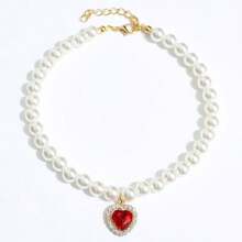 优雅宠物项圈，可调节心形吊坠仿珍珠宠物项链，奢华高端，时尚耐用材质，不缠毛，适合猫狗佩戴 - 彩色 - 查看 15