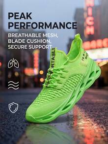 Men's Athletic Neon Green Shoes With Hollow EVA Sole Lightweight Sport Sneakers For Running Fitness And Urban Street Style - 綠色 - 查看 7