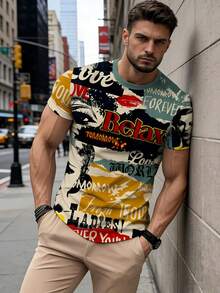 男士速干T恤 - 轻薄夏季短袖T恤，醒目字母图案（RELAX、LOVE、FOREVER YOUNG） - 适合健身、跑步、休闲街头穿着 - 可机洗圆领上衣 - 生日礼物 - 彩色 - 查看 1