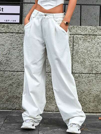 HAPPY GIRL Summer Sexy Music Festival Low-Waist Wide-Leg Casual Vacation Fashionable Cool Y2K Millennium Style White Denim Jeans For Young Women