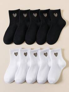 1/5 pares de calcetines para niños de primavera/verano, estilo minimalista, dulce y lindo con estampado de leopardo y decoración de corazón de encaje, suaves, cómodos, transpirables y aptos para la vida diaria, vacaciones, viajes, escuela, deportes, Día de San Valentín - Multicolor - Ver 2