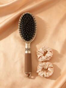 2个金色气垫梳圆筒刷，男女日常适用，附赠2个金色发圈 - 金色 - 查看 9