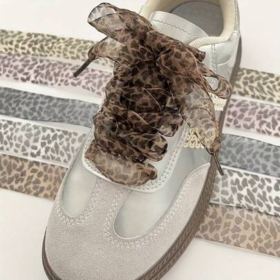 1双豹纹真丝缎面鞋带，适用于帆布鞋、运动鞋、休闲鞋，时尚鞋履配饰，女士礼物