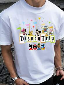 Disneyland Dream Trip 1 Piece Of Disney Pattern Printed Fashion Crew Neck T-Shirt, Made Of 100% Pure Cotton, Soft And Comfortable, Is The Ideal Choice For Daily Wear, Vacation Leisure, Outdoor Adventures, Campus Life, And Shopping Trips. It's A Must-Have Item For Summer And Also The Perfect Gift To Give. - trắng - Xem 3