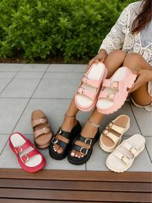 FZY Women's Sports Sandals - Solid Color Style - Multi-Functional Buckle - Adjustable Women's Flat Sandals. Fashionable Multi-Functional Women's Sandals Suitable For Home Use, Outdoor Travel, Beach, Seaside, And Water Activities. Thick Sole / Durable And Elegant Women's Bath Slippers. Elegant Boots. Essential Women's Home Slippers.Essential Easter Outfits - Apricot - View 5