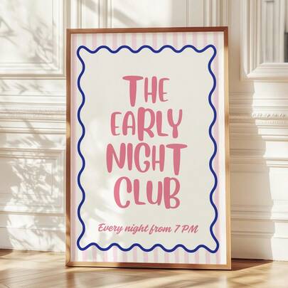 “1幅《晨夜俱乐部》艺术版画 - 粉色艺术版画，粉蓝配色版画，客厅艺术版画，客厅墙面装饰，晨夜主题版画”