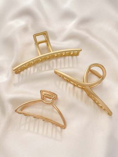 3pcs/Set Women's Metallic Color Multi-Style Hair Clips, High-Quality Hair Claw Bun Holder Versatile Headwear, Fashionable & Elegant Minimalist Solid Color Hair Claws, Suitable For Daily, Casual, Party, Beach, Vacation, Hairstyling, Face/Hair Washing, Makeup, Outfit Accessories, Autumn/Winter/Spring/Summer