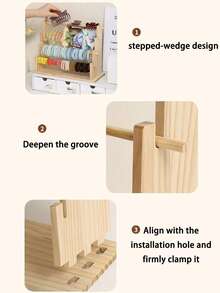 Estantería de escalera de madera de varios niveles y gran capacidad opcional, estantería de almacenamiento con cinta negra y de papel, adecuada para salas de manualidades y embalaje floral - ideal para suministros de arte y manualidades, especialmente para el almacenamiento de cintas y decoraciones navideñas - color madera - Ver 10