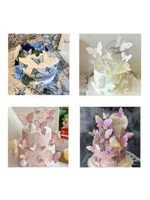 20 piezas Decoraciones de pastel de mariposa, Decoraciones 3D de papel de mariposa para cupcakes, Decoración de fiesta de cumpleaños y aniversario para mujeres, Pegatinas de pared de mariposa rosa y morada, Adecuado para boda, fiesta, cumpleaños, aniversario, fiesta temática, decoración, hogar, pastel, Día de la Madre - Multicolor - Ver 2