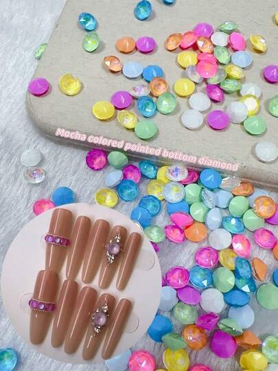  KIRAME 50pcs/100pcs 6mm Pointed-Back Round K9 Ultra Sparkly Multi-Color Mix Nail Art Rhinestones For DIY Nail Art, Salon Supplies, Christmas, New Year, Valentine's Day Nail Decor & Holiday Gifts