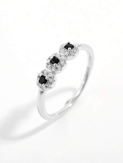 خاتم فضة عيار 925 أنيق وأنيق ذو تصميم دائري ثلاثي مرصع بالزركونيا المكعبة، مناسب للمطابقة اليومية للنساء، المواعدة، الحفلات، تعزيز الأناقة، هدية