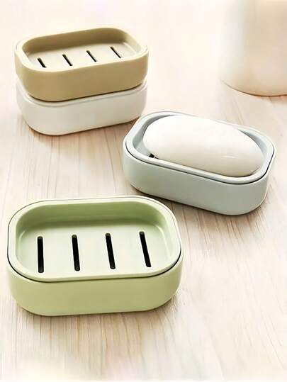 Minimalist Draining Soap Dish With Cover, Creative Shell-Shaped Plastic Rectangular Soap Holder For Bathroom And Kitchen Countertop, Bathroom Decor And Accessories