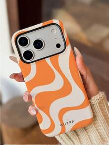 GIIPPA 这款米色底橙色不对称波浪纹手机壳，适用于 17 Pro Max，也适用于 16 Pro Max、15 Pro Max、14 Pro Max。韩版时尚趣味手机壳，兼容11/12/13/14/15/16 Pro Max Plus。优雅设计，男女皆宜，是圣诞节、情人节、复活节、婚礼季和生日送给女友的理想礼物。 - 橘色 - 查看 4