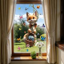 1/4pcsCute Animal And Floral Window Stickers, Reusable PVC Electrostatic Adsorption, Featuring Rabbits And Pandas Holding Vines And Flower Baskets, Suitable For Shop Windows, Living Rooms, And Home Decor. - Animal Window Stickers - View 10
