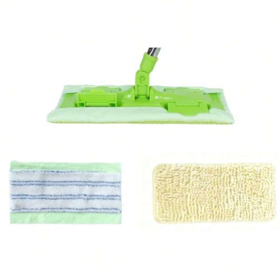 Wet And Dry Flat Mop Head  Firm Clip On Pads 2 Washable Mop Pads Compatible With All Standard US Threading Pole - Green - 查看 1