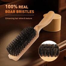 Boar Bristle Hair Brush Men - Slick Back Hair Brush - Mens Hairbrush With Stiff Bristles Wooden Handle, Thick, Fine Normal Hair Smoothing Styling Adding Shine, Beard Mustache Brush Comb - Wood - 查看 3