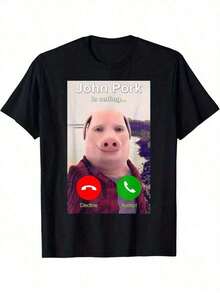 John Pork Is Calling Shirt Funny John Pork Meme T-Shirt, Men's Casual Fit Cotton T-Shirt – Great For Work, Play, Or Weekend Outings - 黑色 - 查看 1