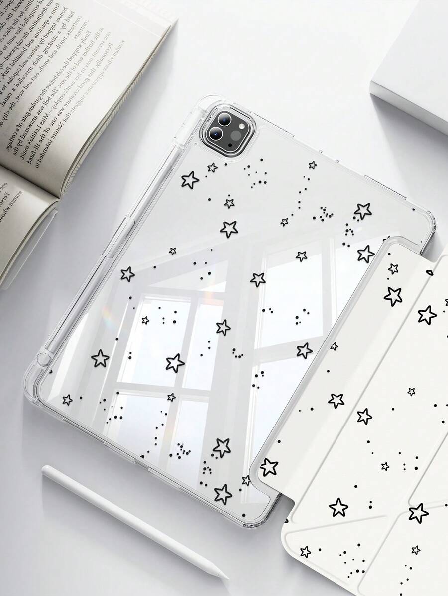 Ốp lưng acrylic trong suốt hai mặt hình ngôi sao đen chấm bi hoạt hình tinh tế và đáng yêu này có khả năng chống sốc, tương thích với iPad thế hệ thứ 7, 8 (10.2 inch) và 10. Sản phẩm có khe cắm bút tích hợp, hỗ trợ chức năng ngủ/thức và nhiều chế độ giá đỡ gập. Đây là một lựa chọn quà tặng lý tưởng. - Nhiều màu - Xem 1