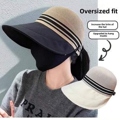 轻便透气防紫外线女士渔夫帽，适合春夏佩戴，可搭配口罩使用，宽大帽檐遮挡阳光，是户外旅行和防晒的理想之选。
