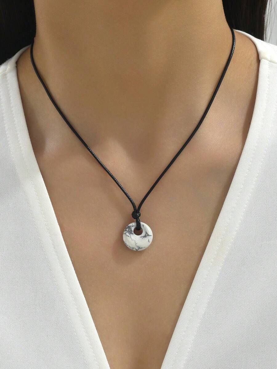 1 pieza Collar con colgante de piedra minimalista y de moda, adecuado para uso diario - Blanco - Ver 1