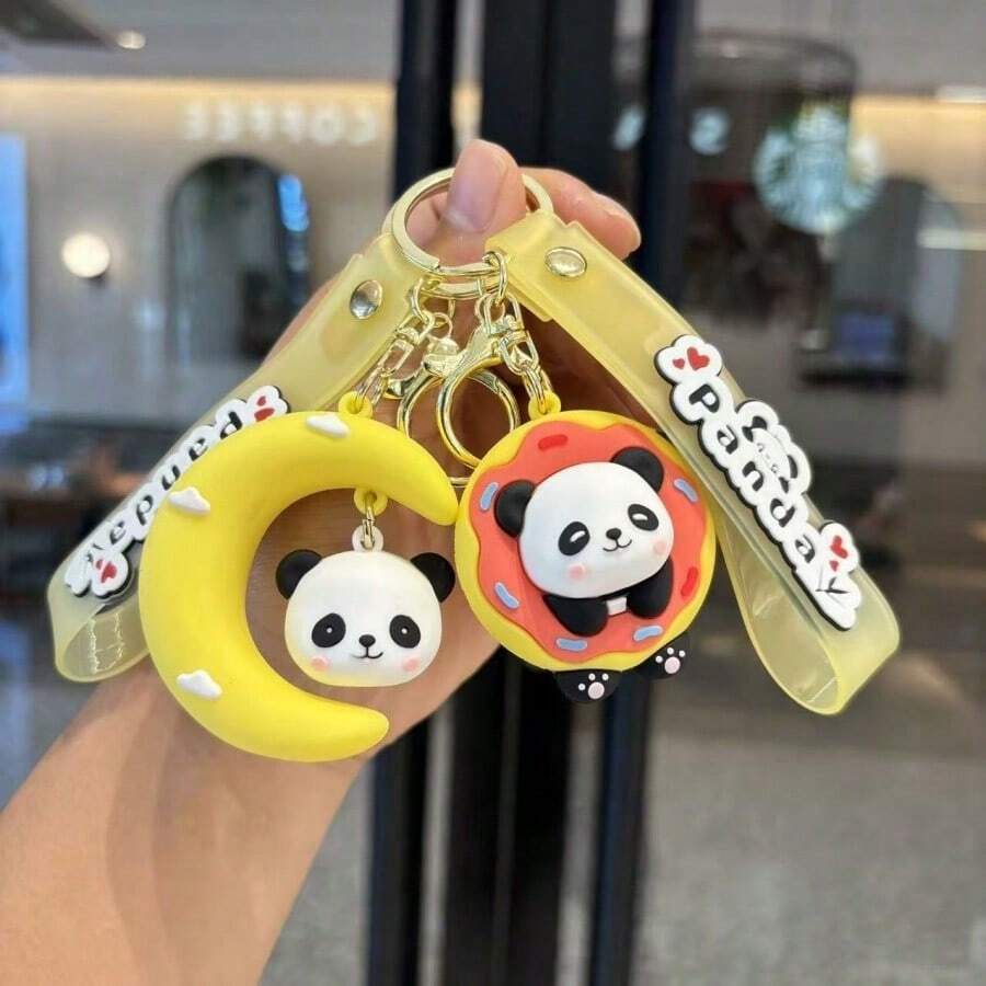 1個卡通熊貓造型鑰匙圈,可愛熊貓吊飾裝飾掛件 - A - 查看 1