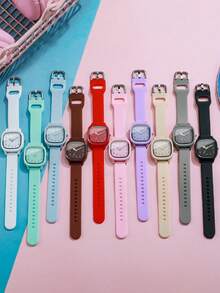 10pcs/Set Minimalist Casual Women's Quartz Watches, Multicolor Silicone Strap Styles (Including White, Black, Pink, Apricot, Gray, Green, Red, Purple, Blue And Brown Silicone Straps Paired With Square Dial Quartz Watches) - Multicolor - View 2