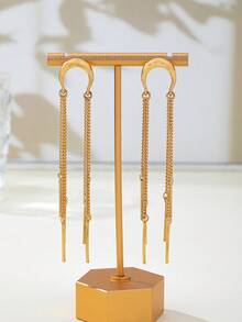1对复古金属流苏长款耳环，百搭设计，适合度假、派对、日常佩戴 - 金黃色 - 查看 5