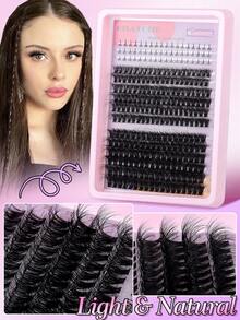 D型卷翘蓬松假睫毛簇，下睫毛长度9-18mm，浓密型睫毛嫁接套装，DIY自然卷翘假睫毛，含睫毛胶、镊子和睫毛刷 - 粉色 - 查看 8