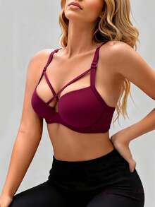 Damen Sexy Tiefer V-Ausschnitt Rosenrot Dessous, Sexy Süß Bequem Französisch Romantisch Dessous, Bequem Vielseitig Lässig Bügel Push-Up Anti-Durchhängen BH - Heißes Pink - Übersicht 5