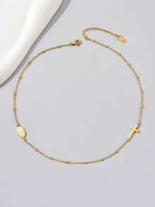 1 chiếc vòng cổ mặt thánh giá tôn giáo bằng thép không gỉ mạ vàng 18K chất lượng cao, thời trang tối giản, quà tặng may mắn cho phụ nữ, đeo hàng ngày - Vàng - Xem 3