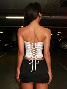 Unique Design Pleated Contrast Lace Trim Satin Knit Fitted Camisole Top For Women - White - View 5