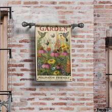 Bandiera da giardino reversibile, decorativa e rispettosa degli impollinatori, con fiori colorati e colibrì per una presentazione vivace - A - Visualizzare 5