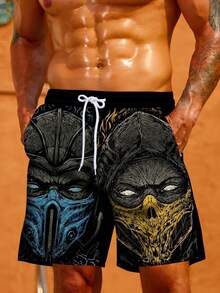 男士夏季夏威夷涂鸦艺术图案3D数码印花休闲日常度假抽绳沙滩短裤，单层无内衬 - 彩色 - 查看 6