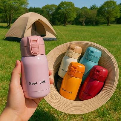 Bình nước thể thao cách nhiệt nhỏ gọn, cốc giữ nhiệt di động có nắp đàn hồi, thích hợp cho các hoạt động ngoài trời và thể thao.