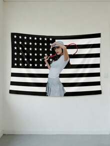 1件定制美国国旗肖像照片挂毯，创意个性化美国国旗涤纶装饰挂布，家庭朋友情侣印花墙面挂毯，客厅卧室办公室家居装饰/房间装饰/派对装饰 - 彩色 - 查看 3