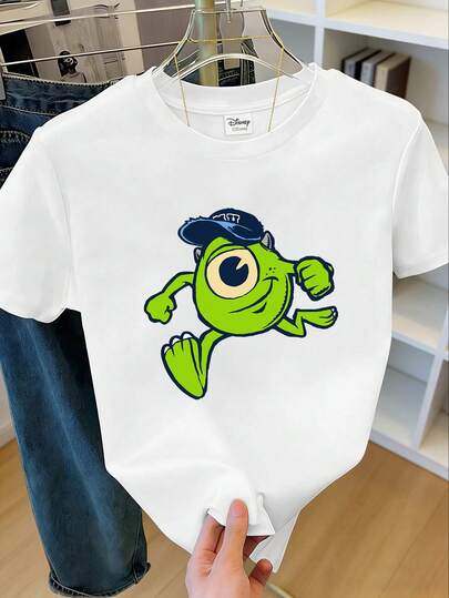 Disney Men's Casual Short-Sleeved Crew Neck T-Shirt With A Mike Wazowski Print, Suitable For All Seasons And Everyday Wear. Men's Graphic T-Shirt, Men's Clothing.