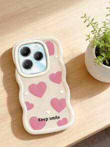 柔软硅胶手机壳，波浪形边缘纹理，创意爱心和“保持微笑”图案，舒适防滑握感，全方位保护，兼容 Moto G04/05/13/14/15/24/34/35、A12/A13/A14/A15/A16/A17/A04/A05/A06/A07/A51/A54/A55/A56/A34/A35A/36/S25/S25Plus/S25Ultra、A54 - 波浪白色 - 查看 3
