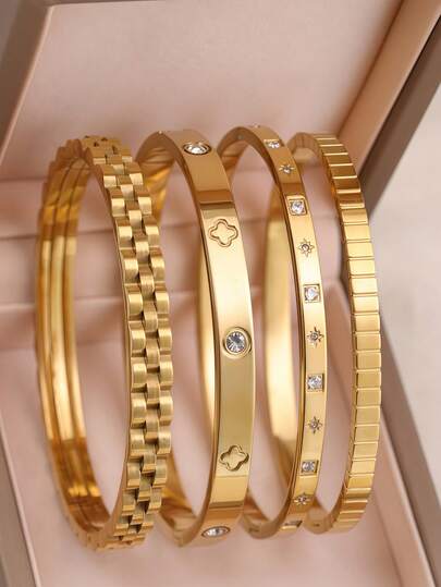 Set de pulseras de lujo doradas | 4 piezas/1 pieza de pulseras apilables para uso diario y fiestas