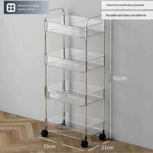 2-Tier Clear Acrylic Rolling Storage Cart, Mobile Organizer Rack For Bathroom Bedroom Kitchen Office Dorm - Transparent - View 16
