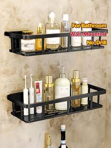 Bộ 2 kệ phòng tắm không cần khoan, kệ treo tường màu đen, giá đựng đồ dùng nhà tắm tiết kiệm không gian, dùng để đựng dầu gội, dầu xả, xà phòng, phụ kiện phòng tắm hiện đại, nhỏ gọn cho nhà bếp và nhà vệ sinh, kệ đa năng không cần khoan để đựng đồ dùng vệ sinh cá nhân và mỹ phẩm. - Nhiều màu - Xem 3