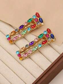 2pcs Elegant Rhinestone Waterdrop & Square Shaped Alligator Hair Clip Hairpins For Girls Claw Clips Hair Claws Hair Barrettes, School Stuff, Looks Of Party, Hair Accessories, Head Accessories - 彩色 - 查看 10