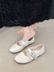 Damen neue Mary Jane Ballerinas, Slip-On Stil, einfarbig, klassisch-Lässig für den Alltag, bequem & vielseitig, geeignet für Outdoor, Büro, kombinierbar mit Mänteln und Berufskleidung, Ballettschuhe - Weiss - Übersicht 4