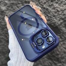 Étui magnétique de luxe antichoc pour iPhone 16 15 14 13 12 11 Pro Max Plus avec support, protecteur d'objectif en verre et coque arrière - Gris - Voir 6