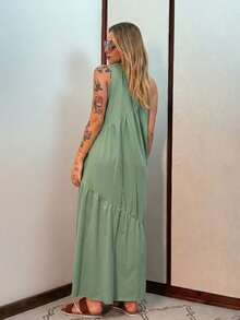 Women's Long Dress, Cotton Knit, Aveloz - 薄荷綠 - 查看 2
