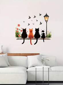 1/3pcs Cute 4 Cats Sitting On Stone Pattern Toilet Seat Decal Sticker, Water Tank Sticker, Suitable For Bathroom, Wall Decor, Easy To Apply, Waterproof - Multicolor - View 7