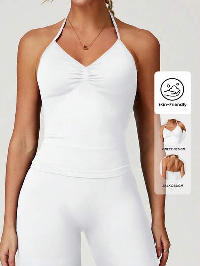 Yefecy New Impact Sports Yoga Vest Women's Fitness Yoga Top Gym Clothes Workout Backless Scrunch Built-In Bra With Cups Tops Spring