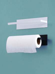 Carbon Steel No-Drill Paper Towel Holder, Kitchen/Bathroom Tissue Roll Rack, Adhesive Mounted Cleaning Cloth Hanger, Large Square Bathroom Storage Shelf - Multicolor - View 8